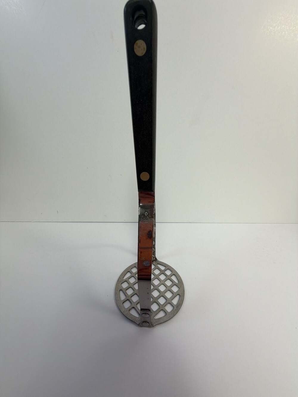Vintage Flint Stainless USA Potato Masher with Black Handle